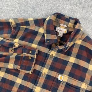 Carhartt Mens M Brown Flannel Cotton Shirt Relaxed Workwear Heavy Duty